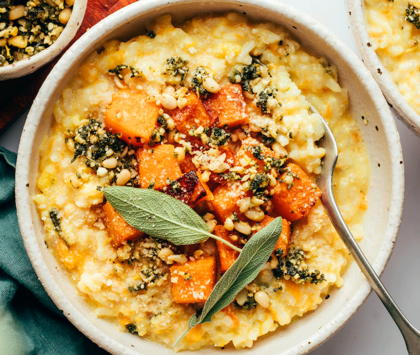 Creamy Vegan Butternut Squash Risotto with Sage and Hazelnuts