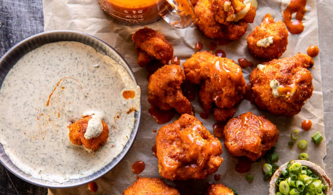 Vegan Butter Cauliflower Wings with Spicy Tahini Dip