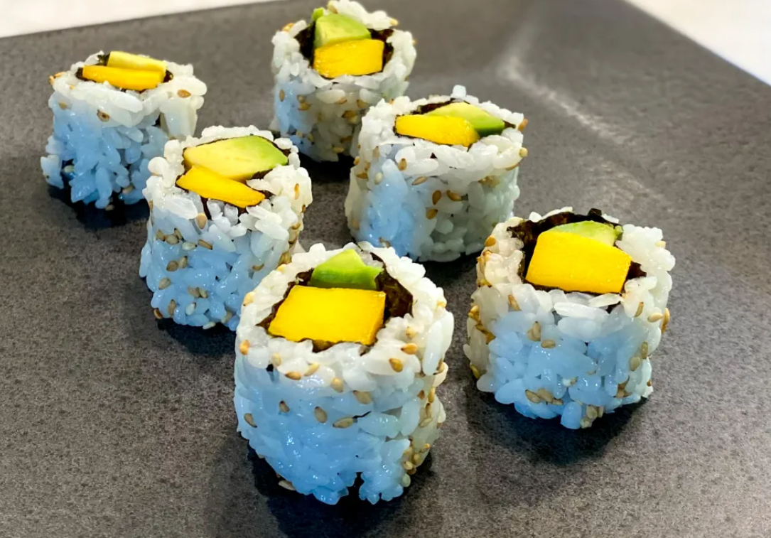 Vegan Sushi Rolls with Avocado, Mango, and Cucumber