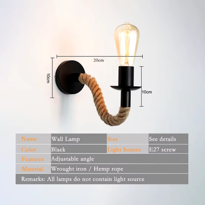 Retro Hemp Rope Wall Lamp with E27 Iron Holder for Indoor Use - Ideal for Aisle, Entrance, Corridor, and Bedside Lighting (AC 90-265V) - Image 3