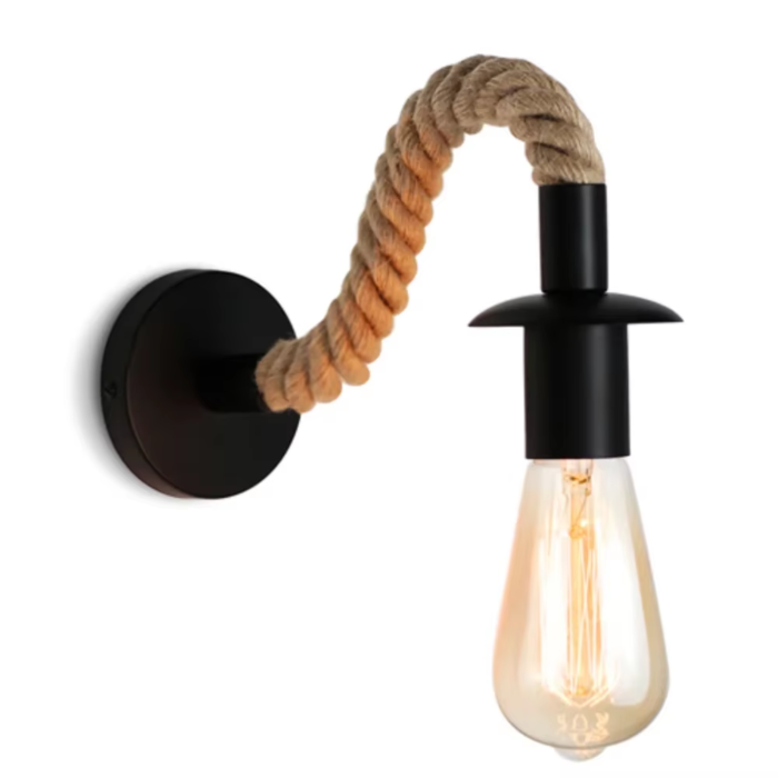 Retro Hemp Rope Wall Lamp with E27 Iron Holder for Indoor Use - Ideal for Aisle, Entrance, Corridor, and Bedside Lighting (AC 90-265V) - Image 2