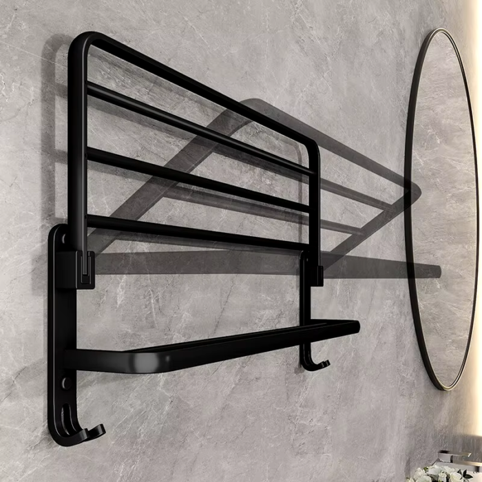 Matte Black 50CM Folding Holder with Hook Towel Holder Wall Mount Aluminumtowel Rack - Image 5