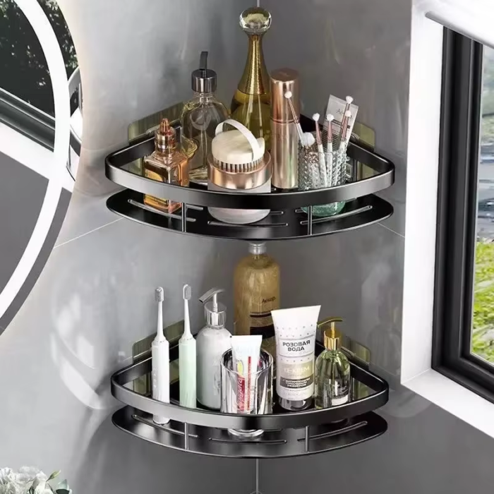 Storage Organizer Shower Shelf Bathroom Shelf Aluminum Alloy Shampoo Rack Makeup Bathroom Accessories No Drill Wall Corner Shelf - Image 3